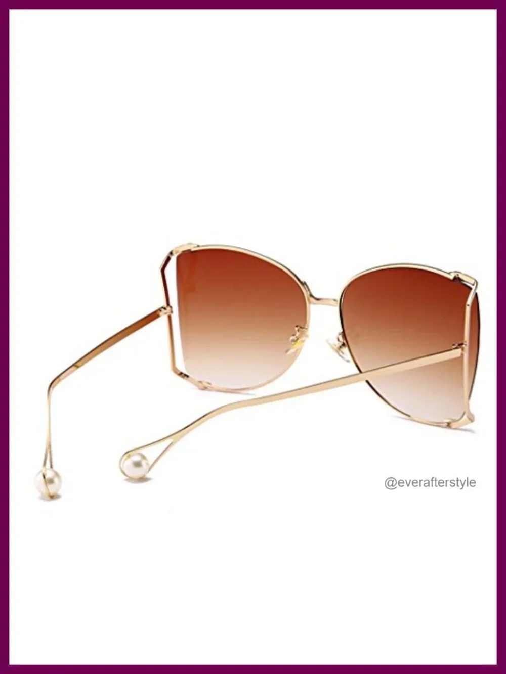 Oversized Semi Rimless Sunglasses Retro Metal Frame Pearl Design UV Protection